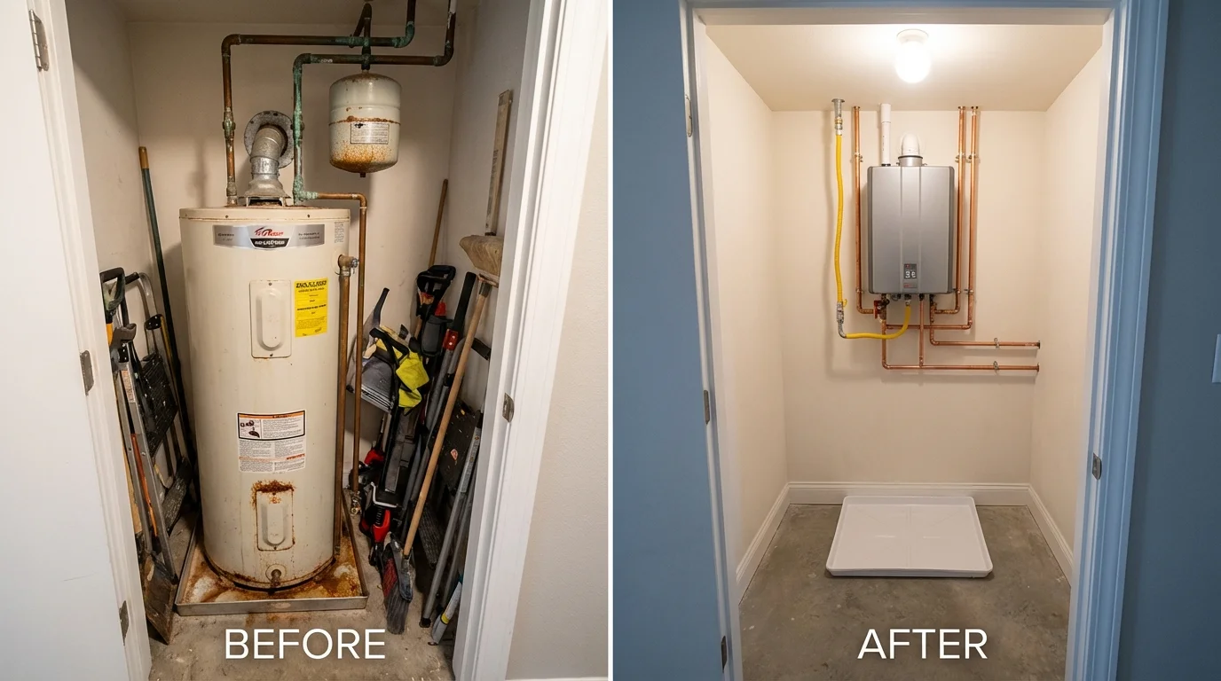 Tank water heater versus wall-mounted tankless unit comparison for Elizabethtown, PA homeowners