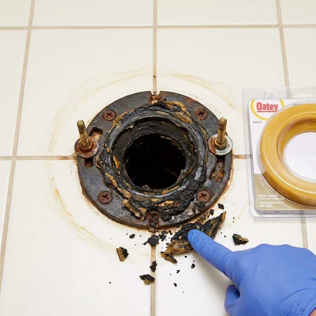 Failed wax ring showing water seepage at the base of a toilet in a Elizabethtown, PA home