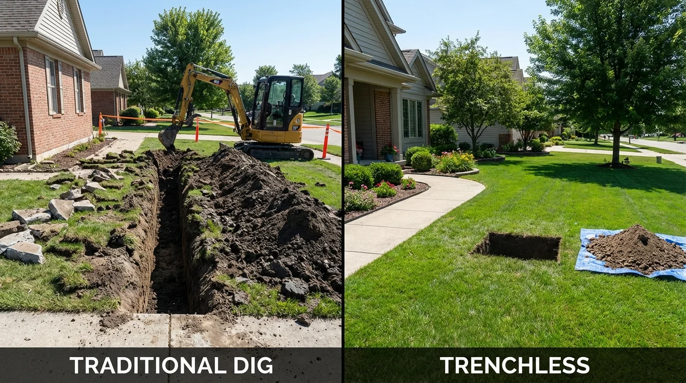 Trenchless sewer repair with minimal yard damage versus traditional excavation in Elizabethtown, PA